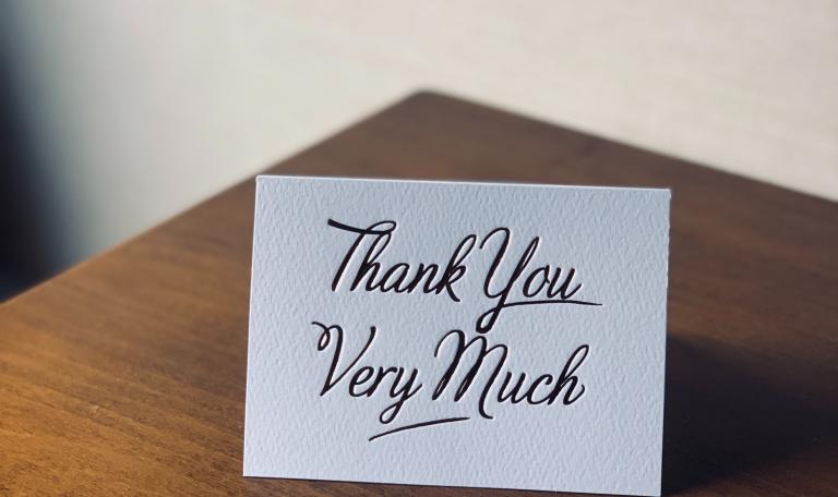 a handwritten note which says Thank you very much